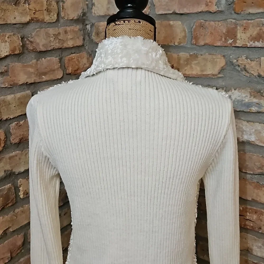 Ronnie Salloway Cream Zip Up Sweater Jacket Knit Cardigan Neutral Size Medium M